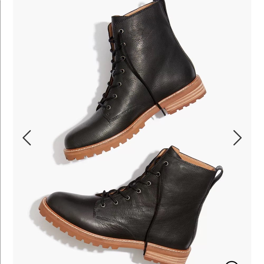 New Madewell Clair lace up black leather boots